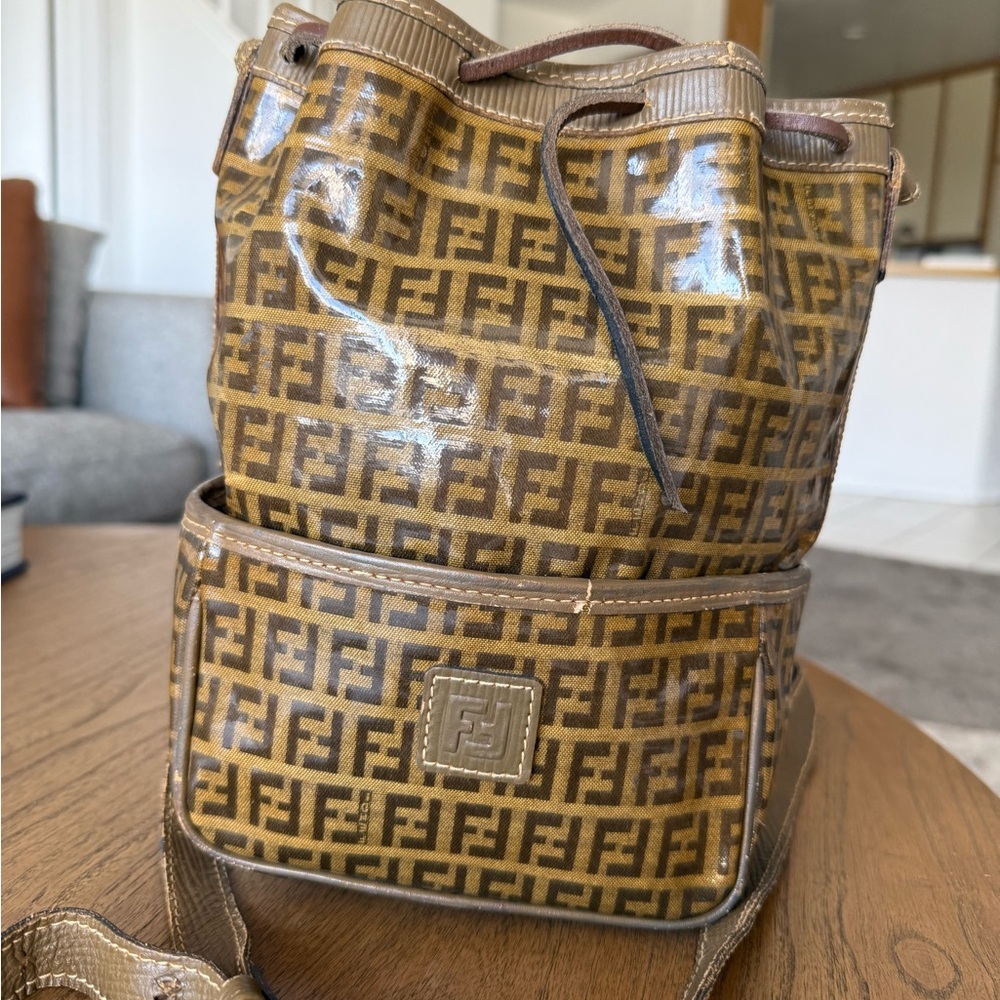 Fendi Tan and Brown Monogram Bucket Bag